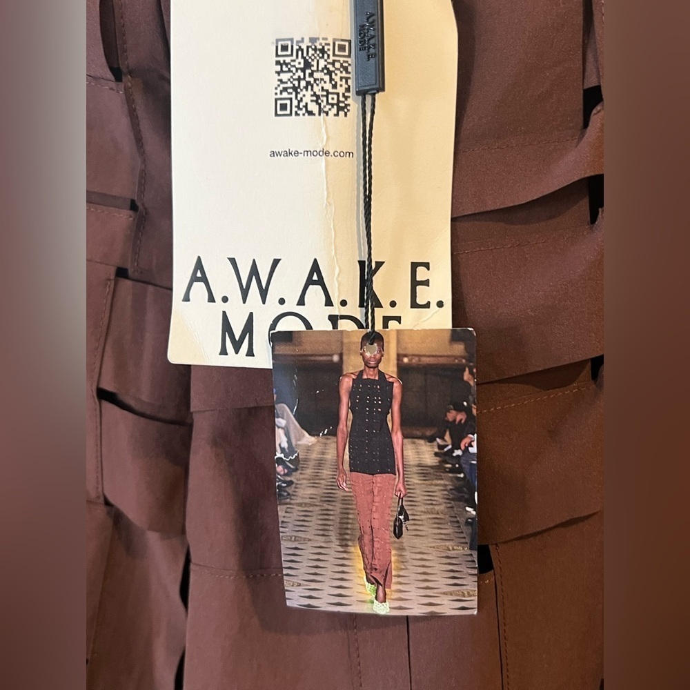 A.W.A.K.E. MODE Brown Architectural Flare Pants FR 46 US 12 NWT - Picture 5 of 13
